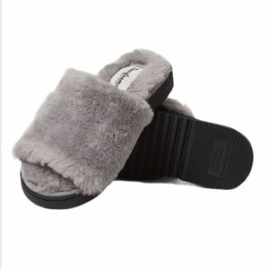 DEARFOAMS Plush Faux Shearling Gray Slide